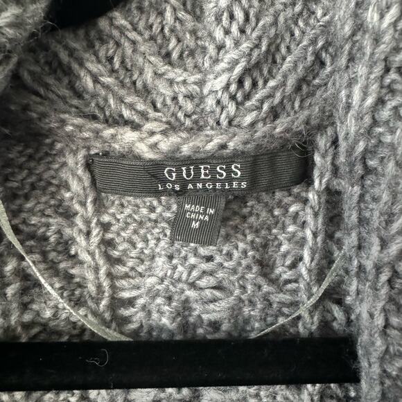 Guess Sweater Women M Gray Chunky Knit Wool Open Front Cardigan Side Pocket - Picture 3 of 11